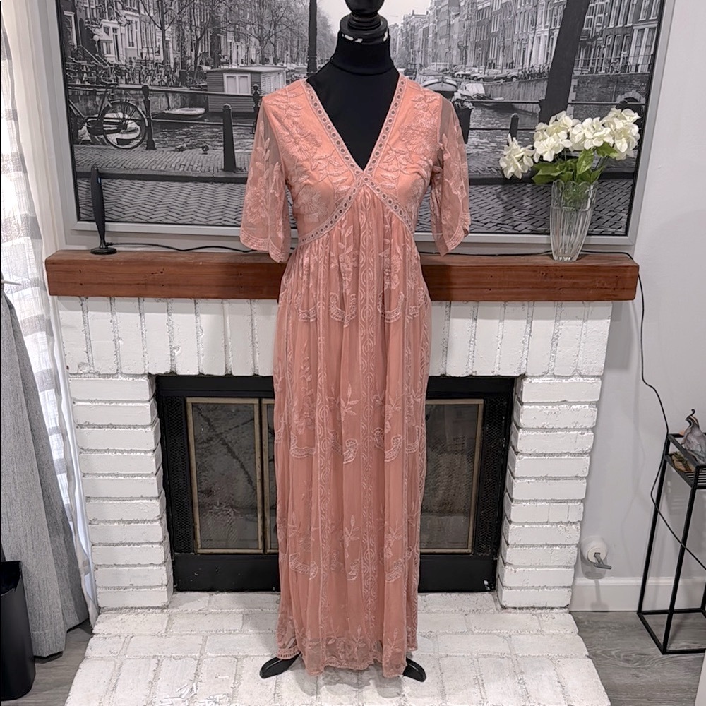 Pinkblush Lace Maxi Dress in Peach